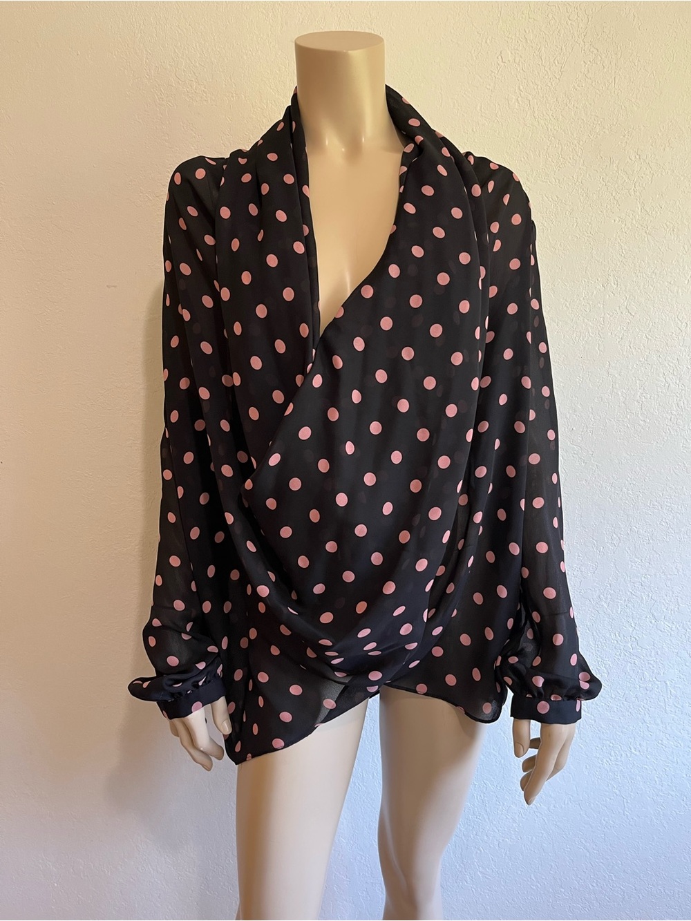 Bisou Bisou XL Black Blouse with Pink Polka Dots